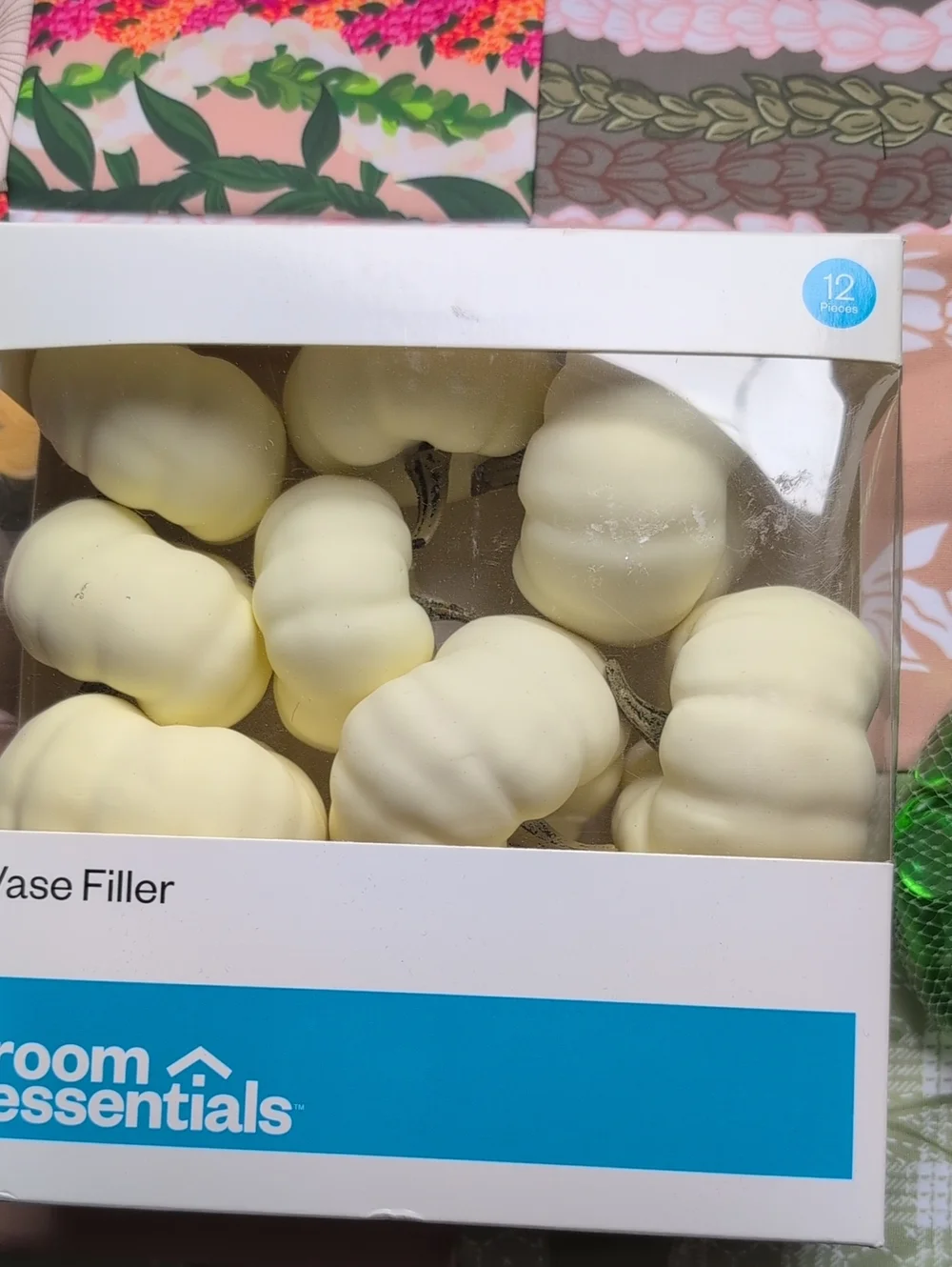Pumpkin Vase Fillers - Pack of 12, Glass Pebbles And Faux Eucalyptus Plant